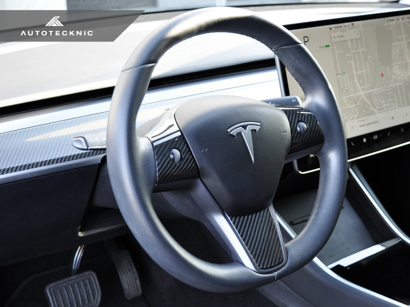 AutoTecknic Dry Carbon Fiber Steering Wheel & Dash Trim - Tesla Model 3 - AutoTecknic USA