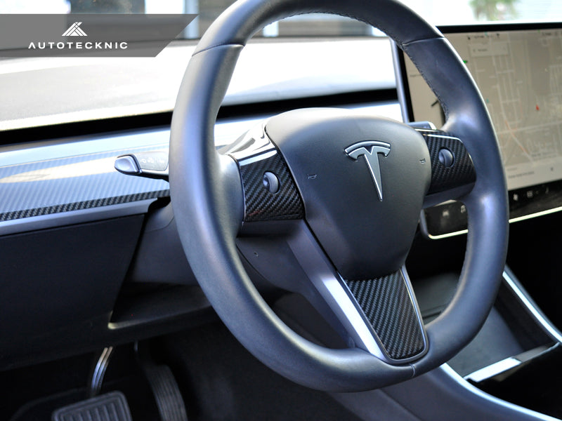 AutoTecknic Dry Carbon Fiber Steering Wheel & Dash Trim - Tesla Model 3 - AutoTecknic USA