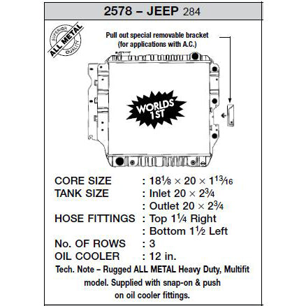 CSF #2578 87-04 Jeep Wrangler (3 ROW Copper Core) Radiator