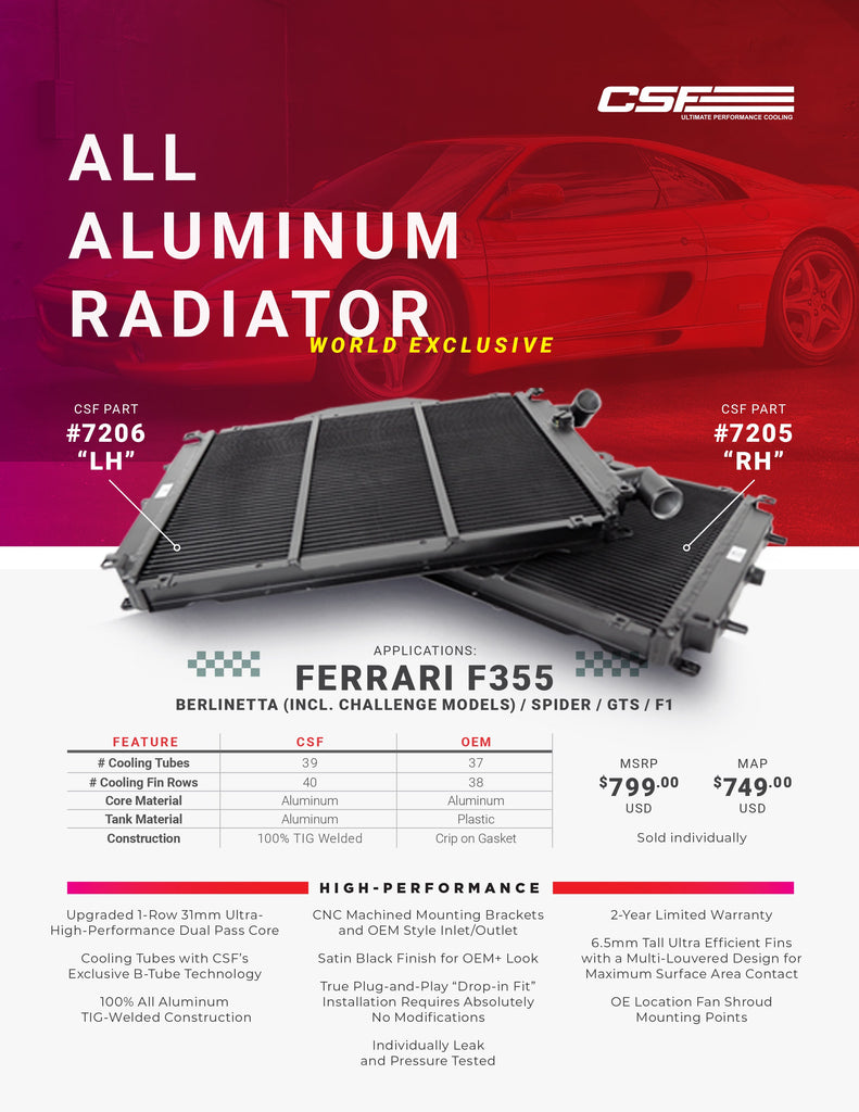 CSF #7205 94-99 Ferrari F355 High-Performance All-Aluminum Radiator (RH)