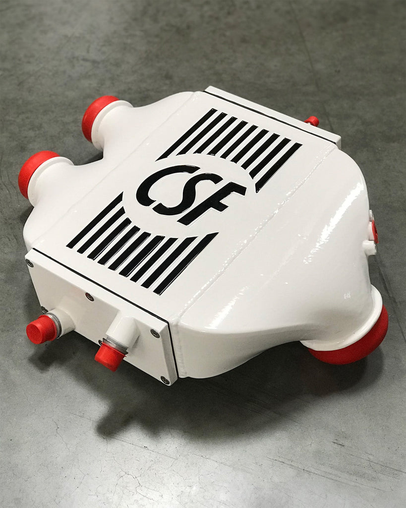 CSF #8082R F8X M3 / M4 / M2 Comp Top Mount Charge-Air-Cooler - Raw Finish custom finish - Alpine White w/ Black Pinstriping +$400.00