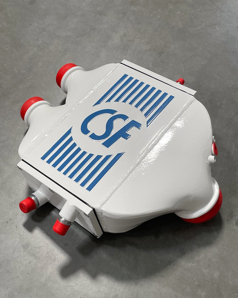 CSF #8082R F8X M3 / M4 / M2 Comp Top Mount Charge-Air-Cooler - Raw Finish custom finish - Alpine White w/ Yas Marina Blue Pin-Striping +$400.00