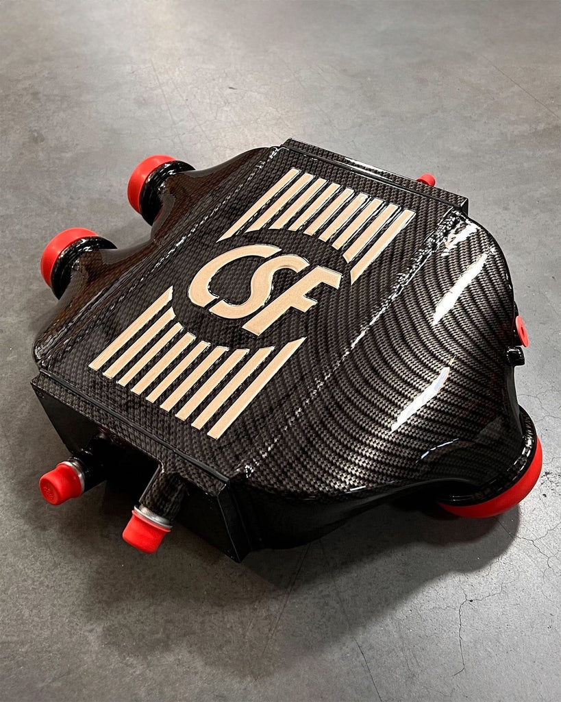 CSF #8082R F8X M3 / M4 / M2 Comp Top Mount Charge-Air-Cooler - Raw Finish custom finish - Hydro-dipped Carbon Fiber w/ Metallic Gold Pinstriping +$900.00
