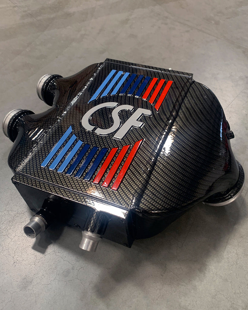 CSF #8082R F8X M3 / M4 / M2 Comp Top Mount Charge-Air-Cooler - Raw Finish custom finish - Hydro-dipped Carbon Fiber w/ Hockenheim Silver Striping +$900.00
