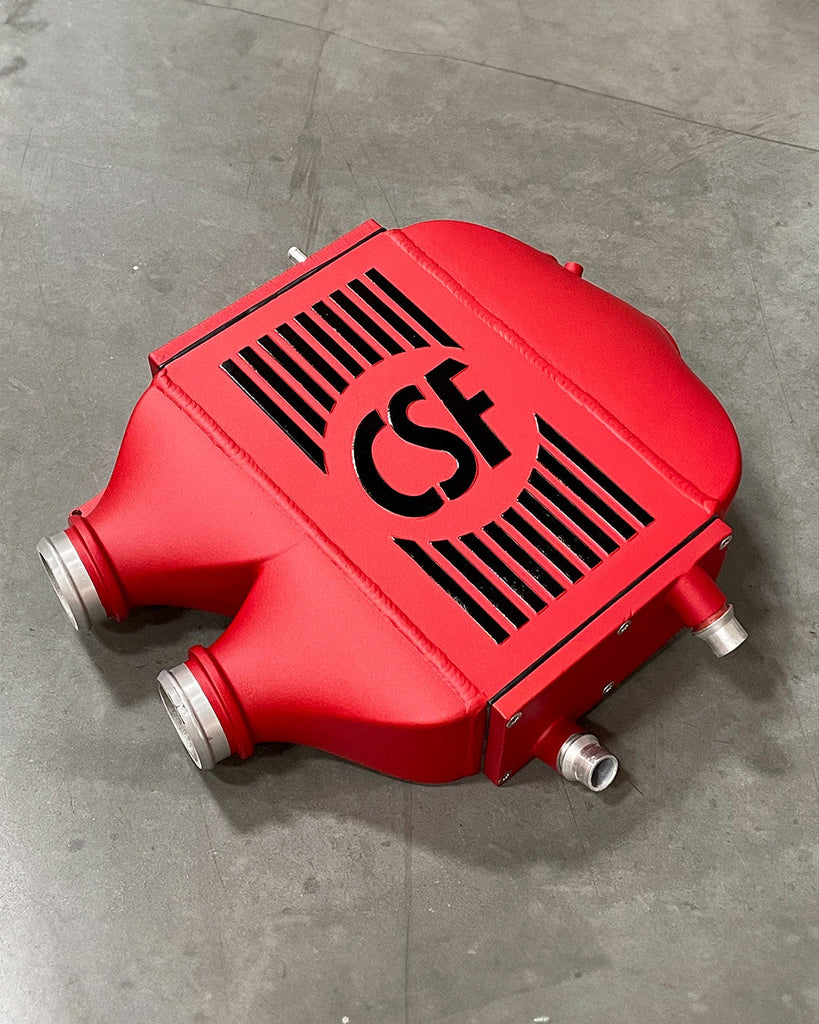 CSF #8082R F8X M3 / M4 / M2 Comp Top Mount Charge-Air-Cooler - Raw Finish custom finish - Dormant red matte w/ black Pinstriping +$400.00