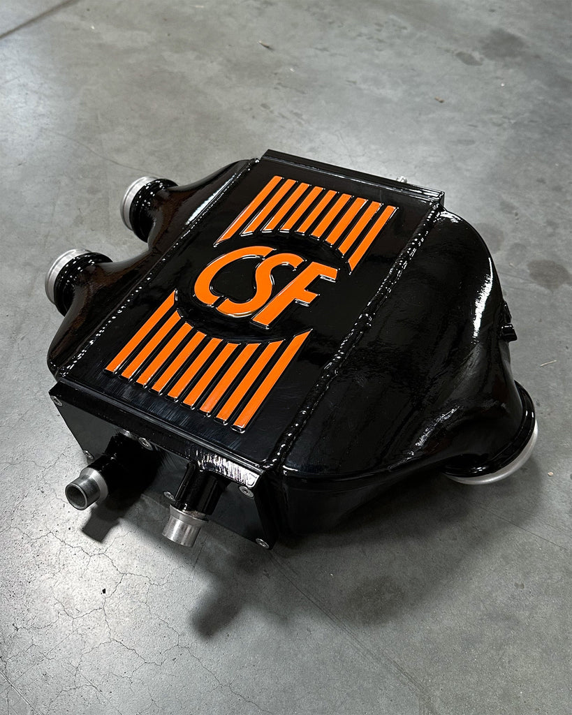 CSF #8082R F8X M3 / M4 / M2 Comp Top Mount Charge-Air-Cooler - Raw Finish custom finish - Gloss Black w/ Fire Orange Pin Stripes +$400.00