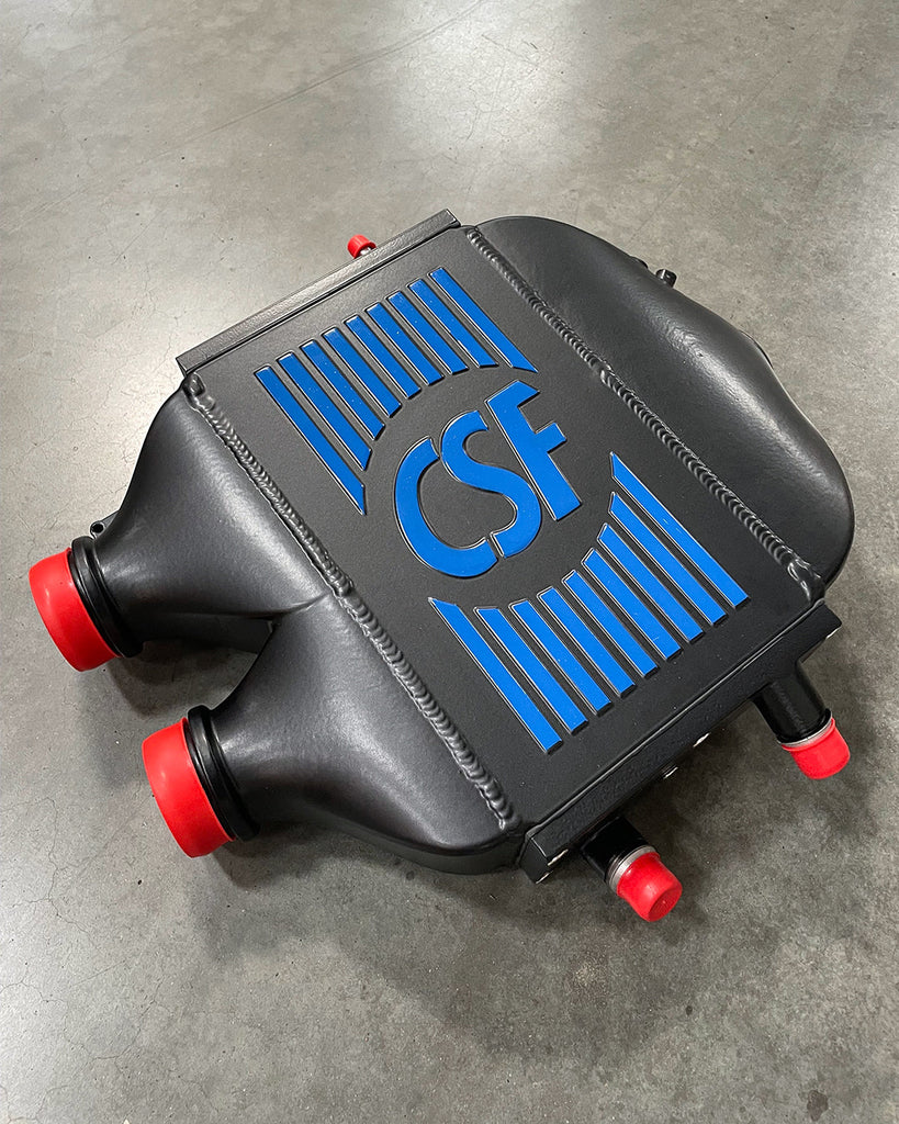 CSF #8082R F8X M3 / M4 / M2 Comp Top Mount Charge-Air-Cooler - Raw Finish custom finish - Matte Black with Misano Blue Pin Stripes +$400.00