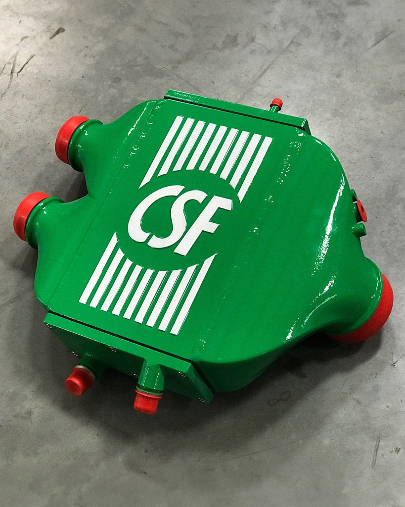 CSF #8082R F8X M3 / M4 / M2 Comp Top Mount Charge-Air-Cooler - Raw Finish custom finish - Signal Green w/ White Pinstriping +$600.00