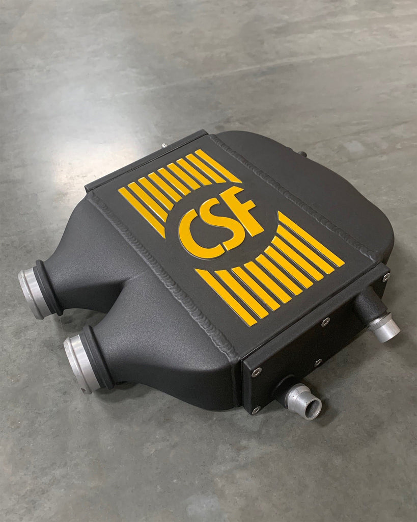 CSF #8082R F8X M3 / M4 / M2 Comp Top Mount Charge-Air-Cooler - Raw Finish custom finish - Spectre Grey w/ OEM Speed Yellow Pinstriping +$400.00