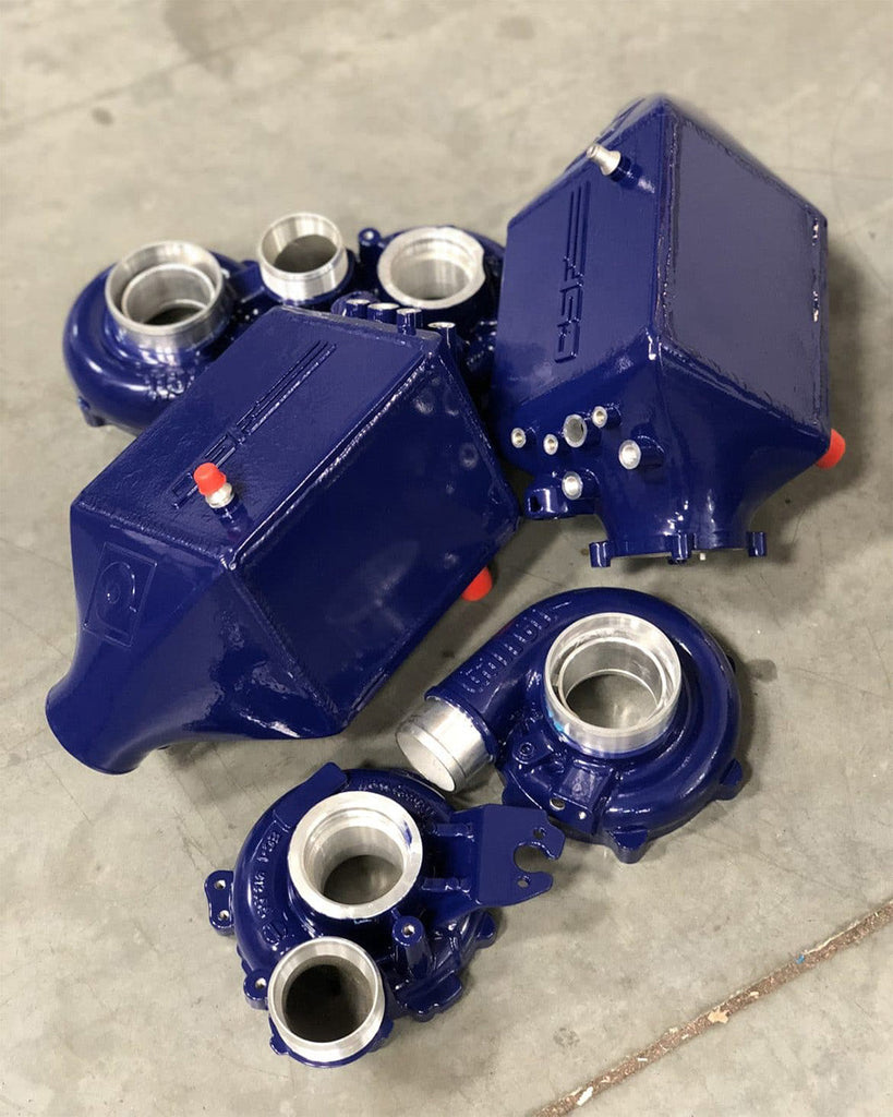 CSF #8109R BMW F1X M5 & M6 Twin Charge-Air-Cooler Set - Raw Finish custom finish - RAAL 5022 with Paint Matched Turbo Housings +$400.00