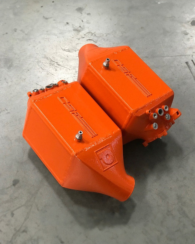 CSF #8109R BMW F1X M5 & M6 Twin Charge-Air-Cooler Set - Raw Finish custom finish - BMW Fire Orange with Hammer Textured Clear Coat +$200.00
