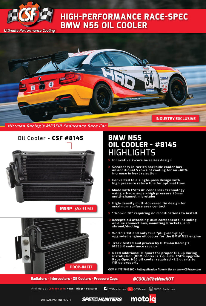 CSF #8145 BMW F3X / F2X (N55) Race-Spec Oil Cooler