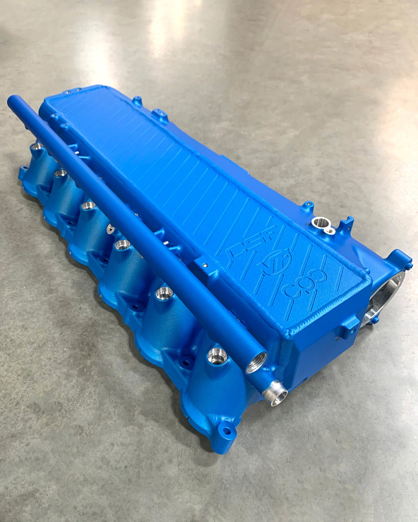 CSF #8200C A90 Supra / BMW B58 Charge-Air Cooler Manifold - Custom Finish custom finish - Refraction Blue (Satin)