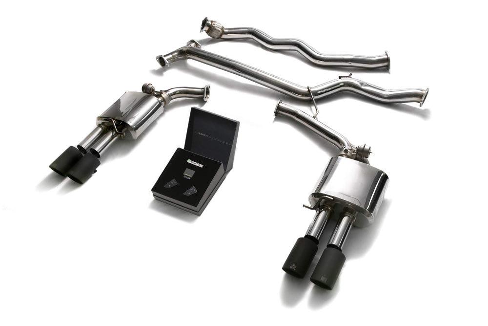ARMYTRIX Stainless Steel Valvetronic Catback Exhaust System Quad Matte Black Tips Audi A4 | A5 B8 2008-2020