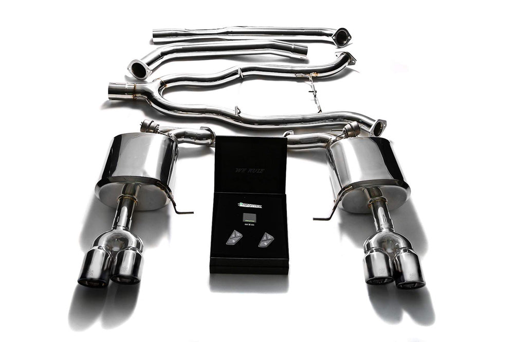 ARMYTRIX Stainless Steel Valvetronic Catback Exhaust System Quad Chrome Silver Tips BMW 535i F10 RWD 2011-2019