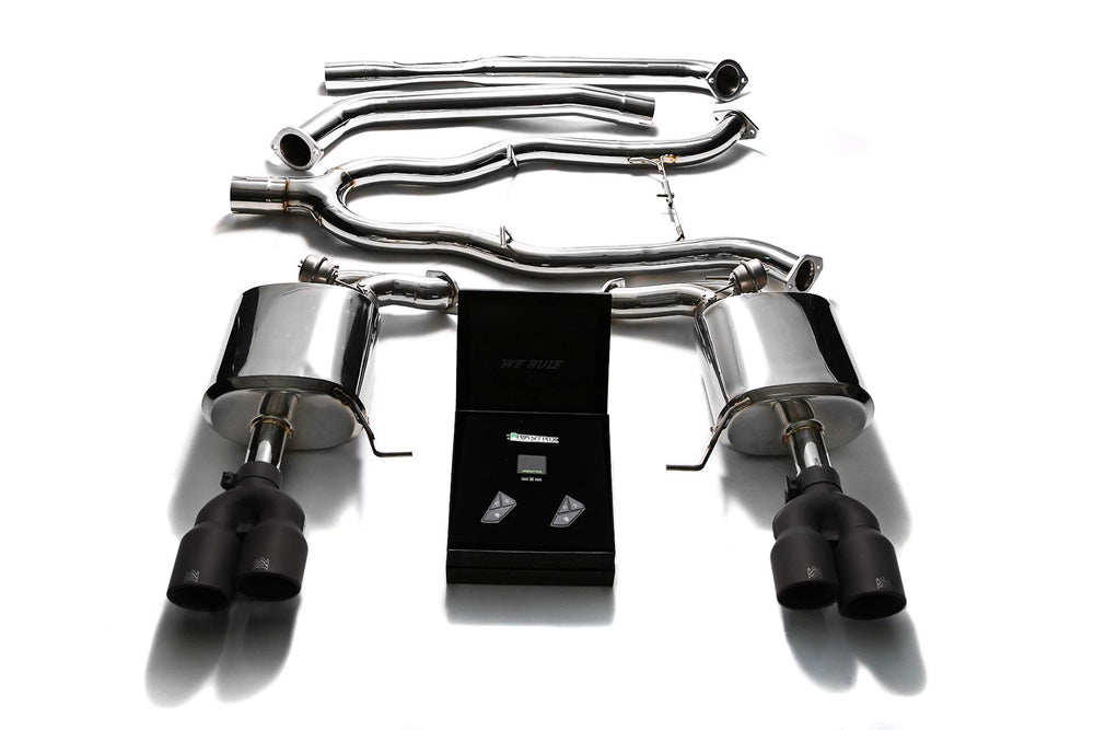 ARMYTRIX Stainless Steel Valvetronic Catback Exhaust System Quad Matte Black Tips BMW 535i F10 RWD 2011-2019