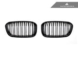AutoTecknic Replacement Dual-Slats Glazing Black Front Grilles - F20 1-Series LCI (2015-Up)
