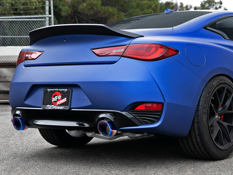 aFe POWER Takeda 2.5in 304 SS Axle-Back Exhaust w/ Blue Flame Tips 17-19 Infiniti Q60 V6-3.0L (tt)